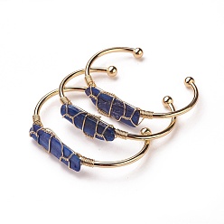 Quartz Long-Lasting Plated Brass Cuff Bangles, with Natural Kyanite/Cyanite/Disthene, Nuggets, Golden, 1-3/8 inchx2-3/8 inch(3.8x6cm), 2.8mm