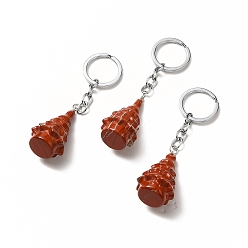 Jaspe Rouge Porte-clés en jaspe rouge naturel, avec porte-clés fendus, arbre de Noël, 90mm