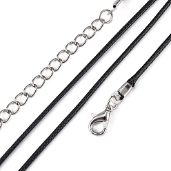 Noir Fabrication de collier en corde de polyester ciré coréen, avec mousquetons en alliage et rallonge de chaîne en fer, noir, 18.1 pouce, 1.5mm
