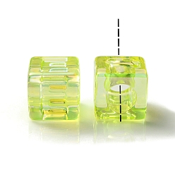Зелено-Желтый УФ-покрытие радужными переливающимися акриловыми бусинами, квадратный, зеленый желтый, 12x12x12 мм, отверстие : 7 мм