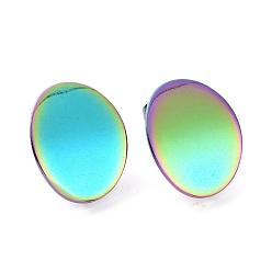 Rainbow Color 304 Stainless Steel Stud Earring Findings, with Loop, Curved, Oval, Rainbow Color, 20x16x0.75mm, Hole: 3.5mm, Pin: 0.8mm