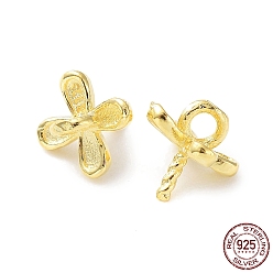 Chapado en Oro Real 18K 925 dijes de alfiler con clavijas de plata de ley, para hacer perlas barrocas, 4-pétalo de flor, con sello s925, real 18 k chapado en oro, 6x5x5 mm, agujero: 1.4 mm, pin: 0.7 mm