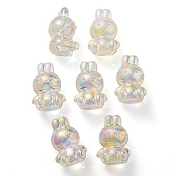 Clair Placage uv perles à bulles acryliques transparentes irisées arc-en-ciel, lapin, clair, 18x12x10mm, Trou: 2mm
