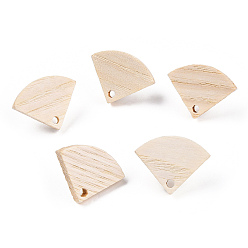 Fan Ash Wood Stud Earring Findings, with 304 Stainless Steel Pin, Fan, 15x19mm, Hole: 1.8mm, Pin: 0.7mm