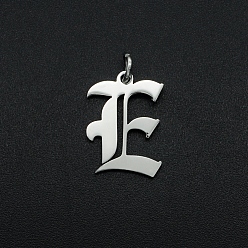Letter E Pendentifs en acier inoxydable, avec anneau de saut, vieux anglais, lettre, Coupe au laser, couleur inox, letter.e, 304mm, Trou: 16x12x1mm