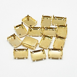 Golden 201 Stainless Steel Sew on Prong Settings, Claw Settings for Pointed Back Rhinestone, Rectangle, Golden, Tray: 13x9mm, 13.5x9.5x5.5mm, Hole: 1mm