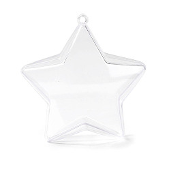 Clear Openable Transparent Plastic Pendants, Fillable Plastic Bauble Christmas Ornament, Star, Clear, 75x70x35.5mm, Hole: 3mm, Inner Diameter: 56x97mm.