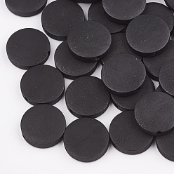 Black Natural Pear Wood Beads, Dyed, Flat Round, Black, 20x5mm, Hole: 2mm