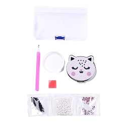 Lavender Blush DIY Cat Special Shaped Diamond Painting Mini Makeup Mirror Kits, Foldable Two Sides Vanity Mirrors, with Rhinestone, Pen, Plastic Tray and Drilling Mud, Lavender Blush, 74x89x12.5mm
