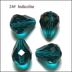 Cyan Oscuro Imitación perlas de cristal austriaco, aaa grado, facetados, gota, cian oscuro, 8x10 mm, agujero: 0.9~1 mm