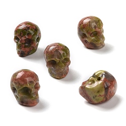 Unakite Perles de unakite naturelles, Halloween crâne, 11~11.5x8.5~9x11~11.5mm, Trou: 0.9~1mm