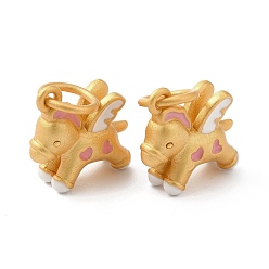 Matte Gold Color Rack Plating Brass Enamel Charms, Long-Lasting Plated, with Jump Ring, Horse Charm, Matte Gold Color, 13x13.5x5mm, Hole: 5mm