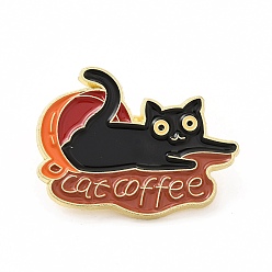 Drink Gato con pin de esmalte de palabra, broche de aleación dorada para ropa de mochila, negro, 22x30.5x1.5 mm