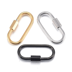 Mixed Color 304 Stainless Steel Screw Carabiner Lock Charms, for Necklaces Making, Oval, Mixed Color, 21x11x4mm, Screw: 7x4mm