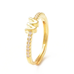 Letter W Clear Cubic Zirconia Initial Letter Adjustable Ring, Golden Brass Jewelry for Women, Letter.W, Inner Diameter: 18mm