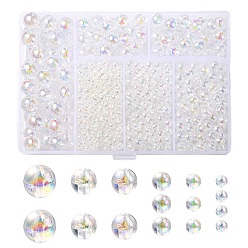 Clear 5 Style Transparent Acrylic Beads, AB Colors Plated, Round, Clear, 4~10mm, Hole: 1.2~2mm, 774pcs/box