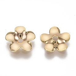 Real 18K Gold Plated Brass Bead Caps, Nickel Free, 5-Petal, Flower, Real 18K Gold Plated, 8.5x9x1.5mm, Hole: 1.4mm