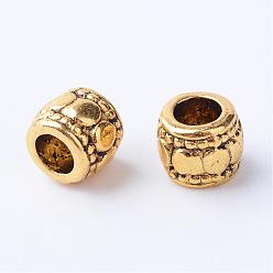 Or Antique Perles en alliage de style tibétain, colonne, sans cadmium et sans plomb, Or antique, 7x6mm, trou: 3.5 mm, environ 1340 pcs / 1000 g