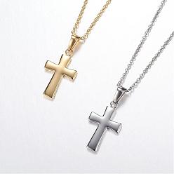 Mixed Color 304 Stainless Steel Pendant Necklaces, with Lobster Clasps, Cross, Mixed Color, 18 inch(45.7cm)