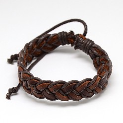 Сиена Модный мужской повседневный стиль плетеный вощеный шнур и кожаные браслеты, цвет охры, 58 мм