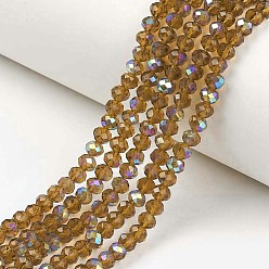Dark Goldenrod Electroplate Glass Beads Strands, Half Rainbow Plated, Faceted, Rondelle, Dark Goldenrod, 3x2mm, Hole: 0.8mm, about 150~155pcs/strand, 15~16 inch(38~40cm)