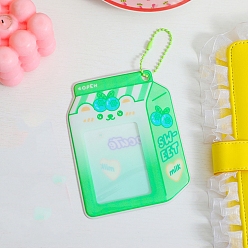 Fruit Plastic Photocard Sleeve Keychain, with Ball Chains and Rectangle Clear Window, Milk Box Shape, Lime, Fruit Pattern, 123x96mm, Inner Diameter: 90x83mm