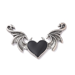 Черный Сплав эманель большие подвески, сердце с крыльями, античное серебро, чёрные, 34x54x3 мм, отверстие : 1.5 мм