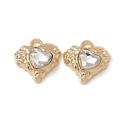 White Alloy Pendants, with Glass, Golden, Heart Charm, White, 18x17x5.5mm, Hole: 2.5mm