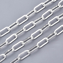 Silver 304 Stainless Steel Paperclip Chains, Drawn Elongated Cable Chains, with Spool, Unwelded, Flat Oval, Silver, 14x6x1mm, about 65.61 Feet(20m)/roll