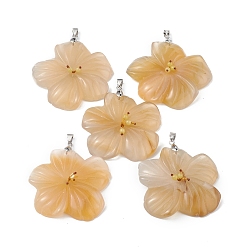 Quartz Crystal Natural Quartz Crystal Dyed Big Pendants, Peach Blossom Charms, with Platinum Plated Alloy Snap on Bails, 57x48x9mm, Hole: 6x4mm