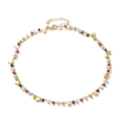 Doré  Colliers pendants, avec perles de verre rondelles à facettes, perles coeur en laiton et 304 fermoirs pinces de homard en acier inoxydable, colorées, or, 15.59 pouce (39.6 cm)