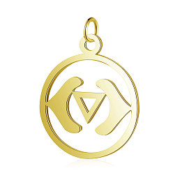 Real 18K Gold Plated Vacuum Plating 304 Stainless Steel Pendants, Chakra, Ajna, Flat Round, Real 18K Gold Plated, 22.5x19x1mm, Hole: 3mm