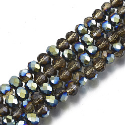 Peru Electroplate Transparent Glass Beads Strands, Half Green Plated, Faceted, Rondelle, Peru, 4x3mm, Hole: 0.4mm, about 130pcs/strand, 16.54 inch(42cm)