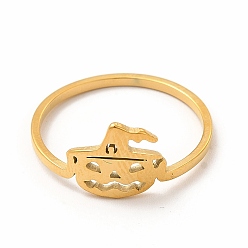 Oro 304 anillo de dedo de calabaza de halloween de acero inoxidable para mujer, dorado, diámetro interior: 18 mm