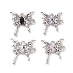 Mixed Color Rack Plating Alloy Connector Charms, Butterfly Links with Glass, Platinum, Cadmium Free & Lead Free & Nickle Free, Mixed Color, 29x28x4.5mm, Hole: 3.5x2.5mm