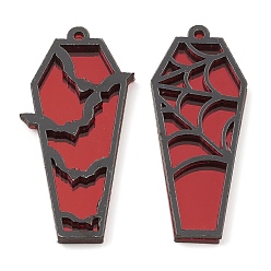 FireBrick Opaque Acrylic Pendants, Coffin with Bat and Spider Web, for Halloween, FireBrick, 47.5x20x3.5mm, Hole: 1.6mm, 2pcs/set