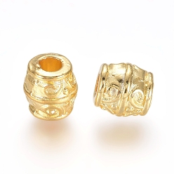Golden Tibetan Style Alloy Beads, Lead Free & Cadmium Free, Barrel, about 8mm wide, 8mm thick, hole: 3.2mm