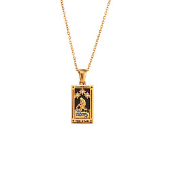 Golden Rhinestone Tarot Card Pendant Necklace with Enamel, Golden Stainless Steel Jewelry for Women, The Star XVII, 19.69 inch(50cm)