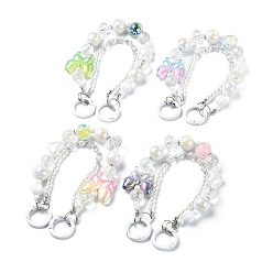 Colorful Acrylic Butterfly Beaded Mobile Straps, Multifunctional Chain, with Alloy Spring Gate Ring, Colorful, 25.2x0.8~2.9cm