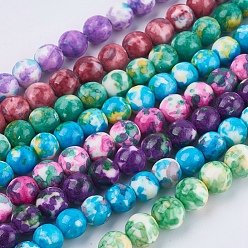 Mixed Color Synthetic Ocean White Jade Beads Strands, Dyed, Round, Mixed Color, 8mm, Hole: 1mm, about 52pcs/strand, 15.35 inch