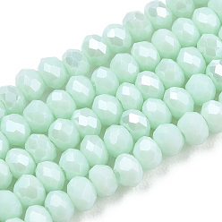 Light Cyan Electroplate Glass Beads Strands, Pearl Luster Plated, Faceted, Rondelle, Light Cyan, 2.5x2mm, Hole: 0.4mm, about 150~170pcs/strand, 11 inch(28cm)