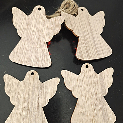BurlyWood Unfinished Wood Pendant Decorations, Kids Painting Supplies,, Wall Decorations, with Jute Rope, Angel, BurlyWood, 70x60x2.5mm, Hole: 3mm, 10pcs/bag