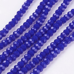 Blue Imitation Jade Glass Beads Strands, Faceted, Rondelle, Blue, 3x2mm, Hole: 0.5mm, about 160~165pcs/strand, 15.35 inch~15.75 inch(39~40cm)