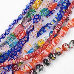 Couleur Mélangete Brins de perles en verre de millefiori faites à la main, formes mixtes, couleur mixte, 7.5~21x4~22x2.5~8mm, Trou: 1~2mm, 14.1 pouces ~ 16.5 pouces (36~42 cm)