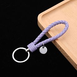 Lilac PU Leather Knitting Keychains, Wristlet Keychains, with Platinum Tone Plated Alloy Key Rings, Lilac, 12.5x3.2cm
