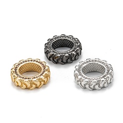 Mixed Color Brass Micro Pave Clear Cubic Zirconia European Beads, Long-Lasting Plated, Large Hole Bead, Tyre, Mixed Color, 16x5mm, Hole: 9mm