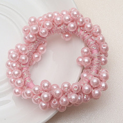 Pink ABS Imitation Bead Wrapped Elastic Hair Accessories, for Girls or Women, Also as Bracelets, Pink, 60mm