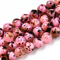 Hot Pink Drawbench Style Dyed Natural Freshwater Shell Beads Strands, AB Color Plated, Dyed, Round, Hot Pink, 5mm, Hole: 0.6mm, about 72~81pcs/strand, 14.25~15.35 inch(36.2~39cm)