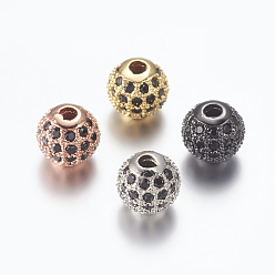 Noir Micro en laiton pavent des perles cubes de zircone, ronde, noir, 8mm, Trou: 1.5mm