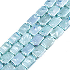 Turquoise Medio Cuentas de perlas de imitación de plástico abs, color de ab chapado, Rectángulo, medio turquesa, 26x15x4~4.5 mm, agujero: 1 mm, sobre 26 unidades / cadena, 15.35 pulgada (39 cm)